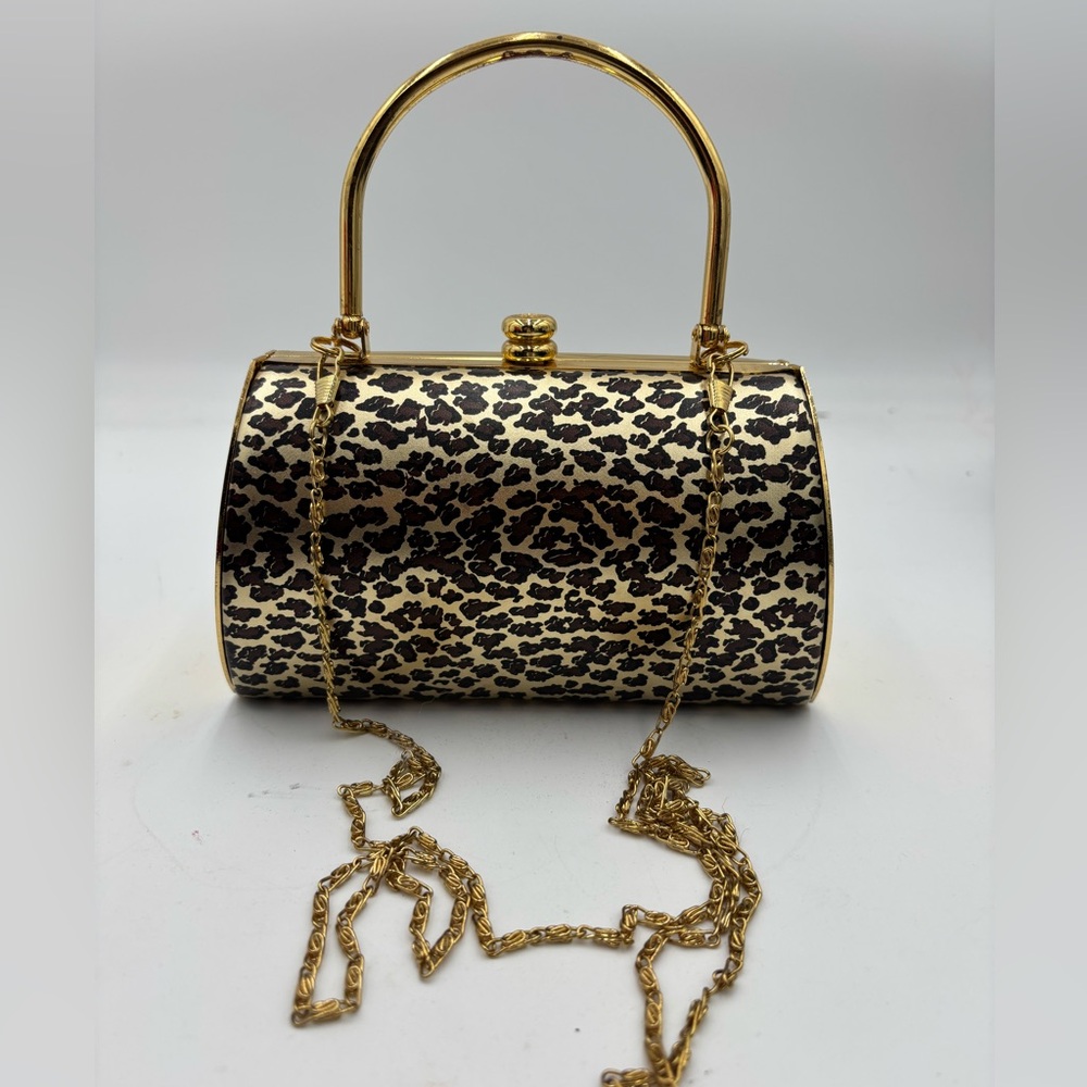ZECA Vintage Leopard Animal Print Hardshell Crossbody Handbag with Gold Chain